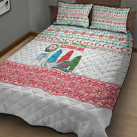 Azerbaijan Christmas Quilt Bed Set with Baku Skyline Azerbaijan Flag and Red Green Snowflake Pattern Design - Wonder Print Shop