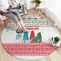 Azerbaijan Christmas Round Carpet with Baku Skyline Azerbaijan Flag and Red Green Snowflake Pattern Design - Wonder Print Shop