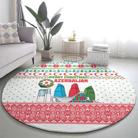Azerbaijan Christmas Round Carpet with Baku Skyline Azerbaijan Flag and Red Green Snowflake Pattern Design - Wonder Print Shop