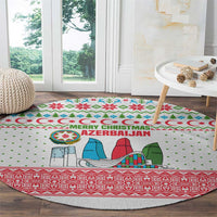 Azerbaijan Christmas Round Carpet with Baku Skyline Azerbaijan Flag and Red Green Snowflake Pattern Design - Wonder Print Shop