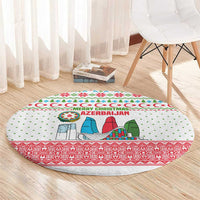 Azerbaijan Christmas Round Carpet with Baku Skyline Azerbaijan Flag and Red Green Snowflake Pattern Design - Wonder Print Shop