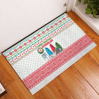 Azerbaijan Christmas Rubber Doormat with Baku Skyline Azerbaijan Flag and Red Green Snowflake Pattern Design - Wonder Print Shop