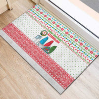 Azerbaijan Christmas Rubber Doormat with Baku Skyline Azerbaijan Flag and Red Green Snowflake Pattern Design - Wonder Print Shop