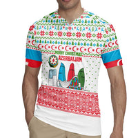 Azerbaijan Christmas Rugby Jersey with Baku Skyline Azerbaijan Flag and Red Green Snowflake Pattern Design - Wonder Print Shop