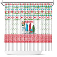 Azerbaijan Christmas Shower Curtain with Baku Skyline Azerbaijan Flag and Red Green Snowflake Pattern Design - Wonder Print Shop