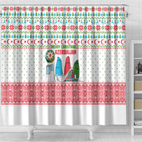 Azerbaijan Christmas Shower Curtain with Baku Skyline Azerbaijan Flag and Red Green Snowflake Pattern Design - Wonder Print Shop