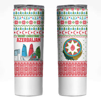 Azerbaijan Christmas Skinny Tumbler with Baku Skyline Azerbaijan Flag and Red Green Snowflake Pattern Design - Wonder Print Shop