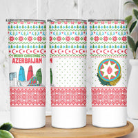 Azerbaijan Christmas Skinny Tumbler with Baku Skyline Azerbaijan Flag and Red Green Snowflake Pattern Design - Wonder Print Shop