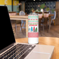 Azerbaijan Christmas Skinny Tumbler with Baku Skyline Azerbaijan Flag and Red Green Snowflake Pattern Design - Wonder Print Shop