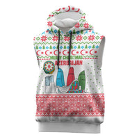 Azerbaijan Christmas Sleeveless Hoodie with Baku Skyline Azerbaijan Flag and Red Green Snowflake Pattern Design - Wonder Print Shop