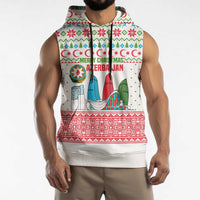 Azerbaijan Christmas Sleeveless Hoodie with Baku Skyline Azerbaijan Flag and Red Green Snowflake Pattern Design - Wonder Print Shop