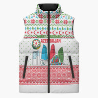 Azerbaijan Christmas Sleeveless Puffer Jacket with Baku Skyline Azerbaijan Flag and Red Green Snowflake Pattern Design - Wonder Print Shop