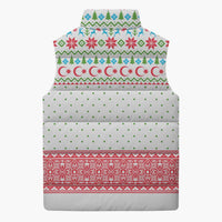 Azerbaijan Christmas Sleeveless Puffer Jacket with Baku Skyline Azerbaijan Flag and Red Green Snowflake Pattern Design - Wonder Print Shop