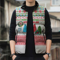 Azerbaijan Christmas Sleeveless Puffer Jacket with Baku Skyline Azerbaijan Flag and Red Green Snowflake Pattern Design - Wonder Print Shop