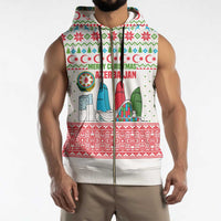 Azerbaijan Christmas Sleeveless Zip Hoodie with Baku Skyline Azerbaijan Flag and Red Green Snowflake Pattern Design - Wonder Print Shop