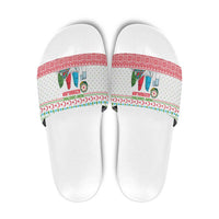 Azerbaijan Christmas Slide Sandals with Baku Skyline Azerbaijan Flag and Red Green Snowflake Pattern Design - Wonder Print Shop