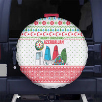 Azerbaijan Christmas Spare Tire Cover with Baku Skyline Azerbaijan Flag and Red Green Snowflake Pattern Design - Wonder Print Shop