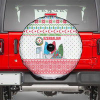 Azerbaijan Christmas Spare Tire Cover with Baku Skyline Azerbaijan Flag and Red Green Snowflake Pattern Design - Wonder Print Shop