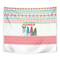 Azerbaijan Christmas Tapestry with Baku Skyline Azerbaijan Flag and Red Green Snowflake Pattern Design - Wonder Print Shop