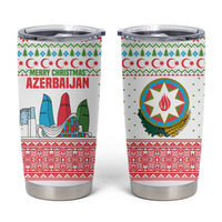 Azerbaijan Christmas Tumbler Cup with Baku Skyline Azerbaijan Flag and Red Green Snowflake Pattern Design - Wonder Print Shop