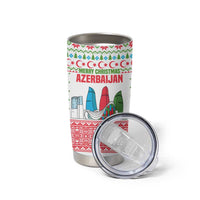 Azerbaijan Christmas Tumbler Cup with Baku Skyline Azerbaijan Flag and Red Green Snowflake Pattern Design - Wonder Print Shop