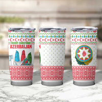 Azerbaijan Christmas Tumbler Cup with Baku Skyline Azerbaijan Flag and Red Green Snowflake Pattern Design - Wonder Print Shop