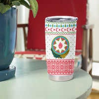 Azerbaijan Christmas Tumbler Cup with Baku Skyline Azerbaijan Flag and Red Green Snowflake Pattern Design - Wonder Print Shop