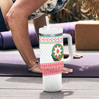 Azerbaijan Christmas Tumbler With Handle with Baku Skyline Azerbaijan Flag and Red Green Snowflake Pattern Design - Wonder Print Shop