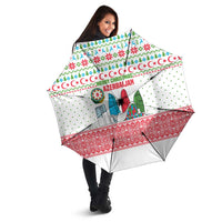 Azerbaijan Christmas Umbrella with Baku Skyline Azerbaijan Flag and Red Green Snowflake Pattern Design - Wonder Print Shop