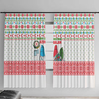 Azerbaijan Christmas Window Curtain with Baku Skyline Azerbaijan Flag and Red Green Snowflake Pattern Design - Wonder Print Shop