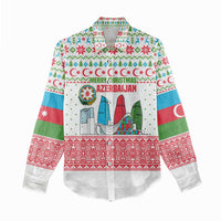 Azerbaijan Christmas Women Casual Shirt with Baku Skyline Azerbaijan Flag and Red Green Snowflake Pattern Design - Wonder Print Shop