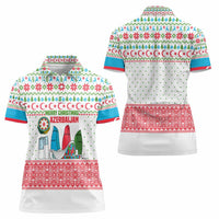 Azerbaijan Christmas Women Polo Shirt with Baku Skyline Azerbaijan Flag and Red Green Snowflake Pattern Design - Wonder Print Shop