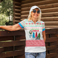 Azerbaijan Christmas Women Polo Shirt with Baku Skyline Azerbaijan Flag and Red Green Snowflake Pattern Design - Wonder Print Shop