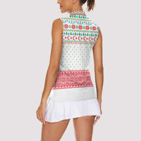 Azerbaijan Christmas Women Sleeveless Polo Shirt with Baku Skyline Azerbaijan Flag and Red Green Snowflake Pattern Design - Wonder Print Shop