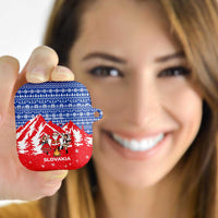 Slovakia Christmas AirPods Case with Santa and Dancers by Campfire Snowy Mountains and Red Blue Snowflake Pattern Design - Wonder Print Shop