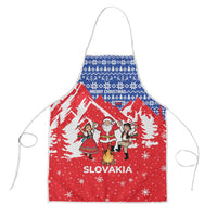 Slovakia Christmas Apron with Santa and Dancers by Campfire Snowy Mountains and Red Blue Snowflake Pattern Design - Wonder Print Shop