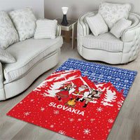 Slovakia Christmas Area Rug with Santa and Dancers by Campfire Snowy Mountains and Red Blue Snowflake Pattern Design - Wonder Print Shop