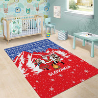 Slovakia Christmas Area Rug with Santa and Dancers by Campfire Snowy Mountains and Red Blue Snowflake Pattern Design - Wonder Print Shop