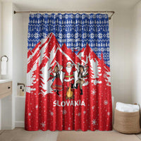 Slovakia Christmas Bathroom Set with Santa and Dancers by Campfire Snowy Mountains and Red Blue Snowflake Pattern Design - Wonder Print Shop