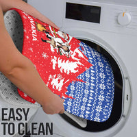 Slovakia Christmas Bathroom Set with Santa and Dancers by Campfire Snowy Mountains and Red Blue Snowflake Pattern Design - Wonder Print Shop