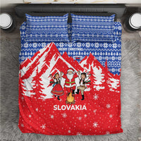 Slovakia Christmas Bedding Set with Santa and Dancers by Campfire Snowy Mountains and Red Blue Snowflake Pattern Design - Wonder Print Shop