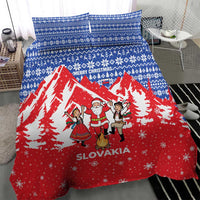 Slovakia Christmas Bedding Set with Santa and Dancers by Campfire Snowy Mountains and Red Blue Snowflake Pattern Design - Wonder Print Shop