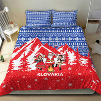 Slovakia Christmas Bedding Set with Santa and Dancers by Campfire Snowy Mountains and Red Blue Snowflake Pattern Design - Wonder Print Shop