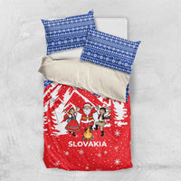 Slovakia Christmas Bedding Set with Santa and Dancers by Campfire Snowy Mountains and Red Blue Snowflake Pattern Design - Wonder Print Shop