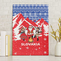 Slovakia Christmas Canvas Wall Art with Santa and Dancers by Campfire Snowy Mountains and Red Blue Snowflake Pattern Design - Wonder Print Shop