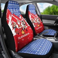 Slovakia Christmas Car Seat Cover with Santa and Dancers by Campfire Snowy Mountains and Red Blue Snowflake Pattern Design - Wonder Print Shop