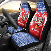 Slovakia Christmas Car Seat Cover with Santa and Dancers by Campfire Snowy Mountains and Red Blue Snowflake Pattern Design - Wonder Print Shop