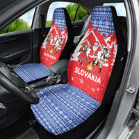 Slovakia Christmas Car Seat Cover with Santa and Dancers by Campfire Snowy Mountains and Red Blue Snowflake Pattern Design - Wonder Print Shop