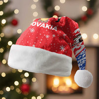 Slovakia Christmas Santa Hat with Santa and Dancers by Campfire Snowy Mountains and Red Blue Snowflake Pattern Design - Wonder Print Shop