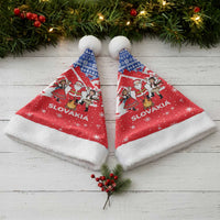 Slovakia Christmas Santa Hat with Santa and Dancers by Campfire Snowy Mountains and Red Blue Snowflake Pattern Design - Wonder Print Shop